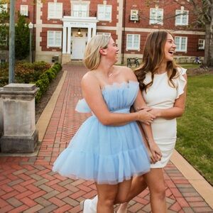 Light Blue Strapless Tulle Dress